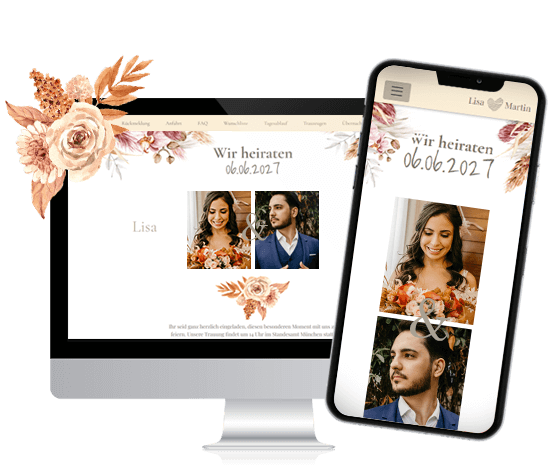 Detailansicht PC und Mobil der Hochzeitshomepage